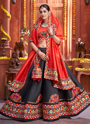 Navratri Special Black Art Silk Gamthi Chaniya Choli